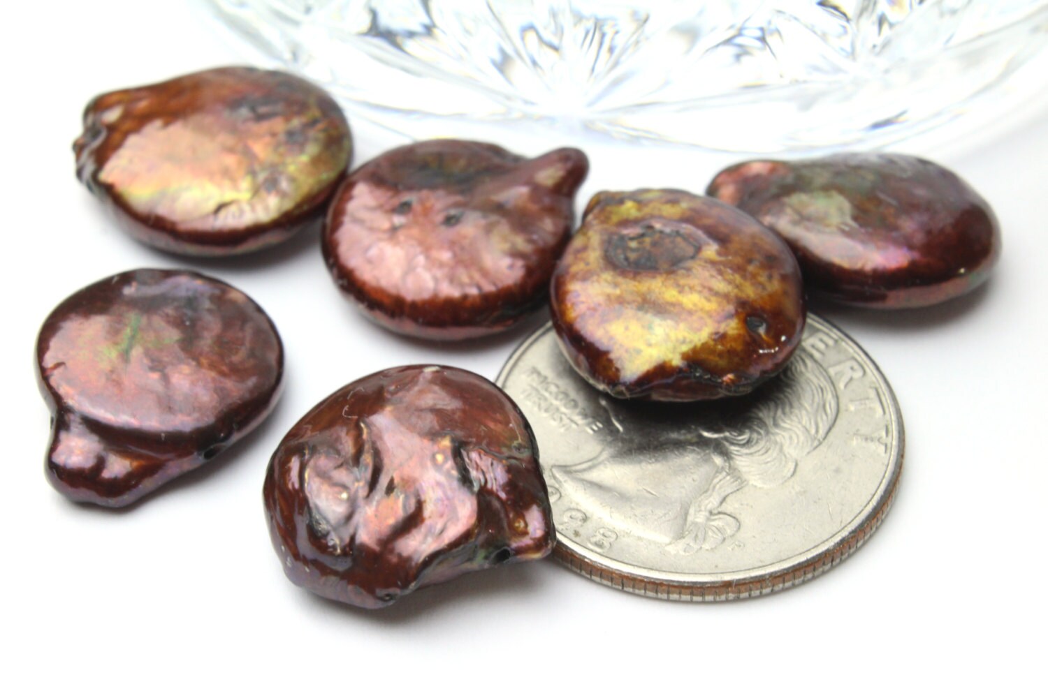 Large Freshwater Coin Pearls in Bronze Color Top Side Drilled Etsy