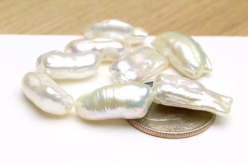 Genuine Natural White Biwa Stick Pearls Center Drilled Through Etsy