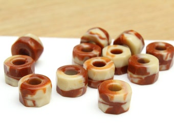 Marbleized Beige and Rust Faceted Rondelles with Large Hole 6x9mm 5 pcs