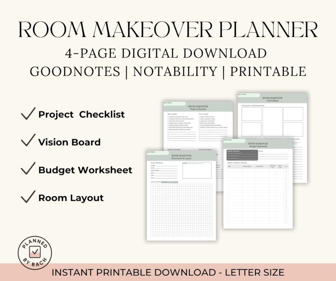 Room Makeover Planner: Home Renovation Project Checklist (digital ...