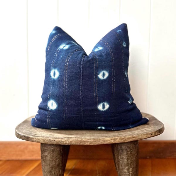 Dogon Indigo African Pillow Cover | Vintage Mali Textile | Handwoven Blue Cotton | Boho Farmhouse Decor | Global Handmade Cushion #1