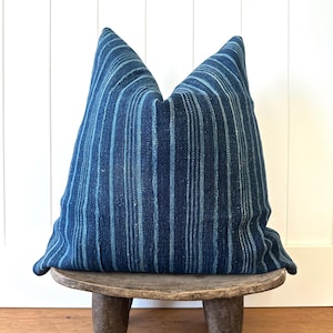 Vintage Dafi Indigo Pillow Cover | Rare African Textile | Handwoven Blue Cushion | 100% Cotton | Rustic Boho Decor | Striped Dark Blue #36