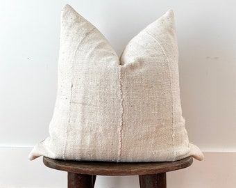 African mudcloth pillow sham, textured fabric, natural off-white, solid white, pillow cover, euro size, lumbar size