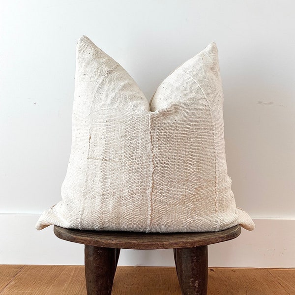 African mudcloth pillow sham, textured fabric, natural off-white, solid white, pillow cover, euro size, lumbar size