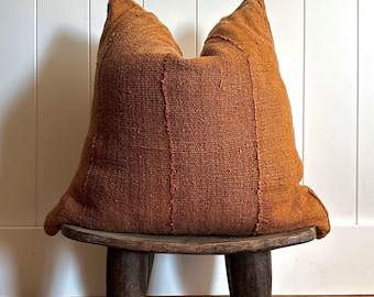 Light Rust Mudcloth Pillow Cover | African Mali Textile | 100% Cotton | Handmade | Boho Modern Farmhouse Decor | Custom Sizes Available