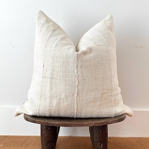 Solid White Mudcloth Pillow Cover | African Mali Textile | 100% Cotton | Handmade | Boho Modern Farmhouse Decor | Custom Sizes Available