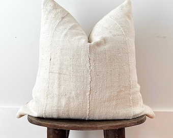 Solid White Mudcloth Pillow Cover | African Mali Textile | 100% Cotton | Handmade | Boho Modern Farmhouse Decor | Custom Sizes Available