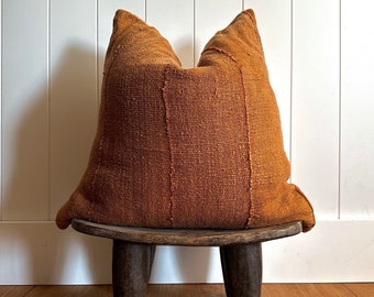 African mudcloth pillow sham, Mali mudcloth, textured fabric, solid rust, pillow cover