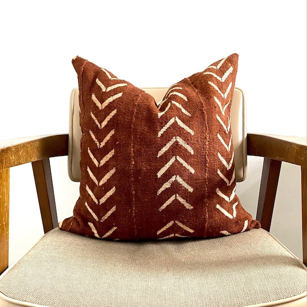 Rust Mudcloth Pillow Cover | African Mali Textile | 100% Cotton | Handmade | Boho Modern Farmhouse Decor | Custom Sizes Available