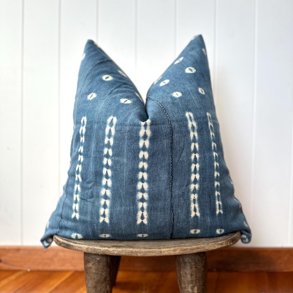 Vintage Samor Indigo Pillow Cover | African Handwoven Blue | Rare 100% Cotton Textile | Decorative Throw Pillow | Earthy Boho Decor #6