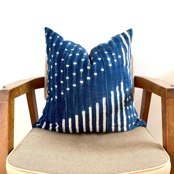 Vintage Samor Indigo Pillow Cover | African Handwoven Blue | Rare 100% Cotton Textile | Decorative Throw Pillow | Earthy Boho Decor #10 dark