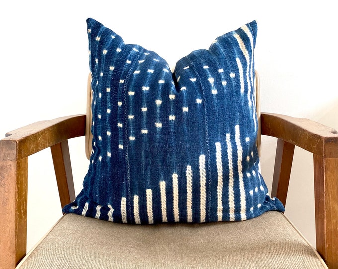 Vintage Indigo African Mudcloth Pillow Sham, African Mudcloth Fabric