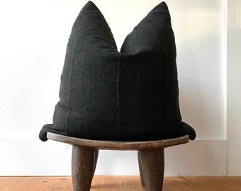 African mudcloth pillow sham, Mali mudcloth, textured fabric, solid black, natural off-white, pillow cover, handmade