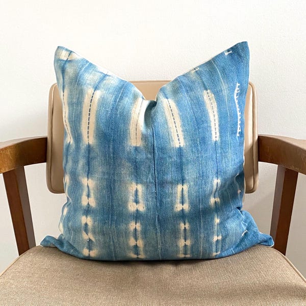 Vintage Samor Indigo Pillow Cover | African Handwoven Blue | Rare 100% Cotton Textile | Decorative Throw Pillow | Earthy Boho Decor #14Silvr