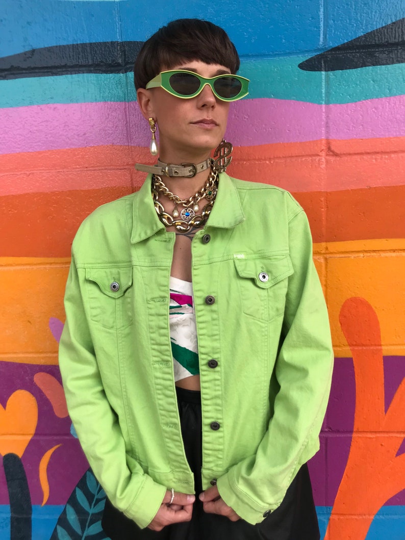 lime green denim jacket