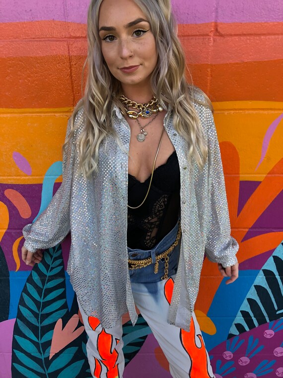 silver sparkly disco top