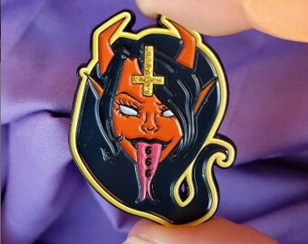 Mark of the Beast- Devil Girl 666 Emaille Pin