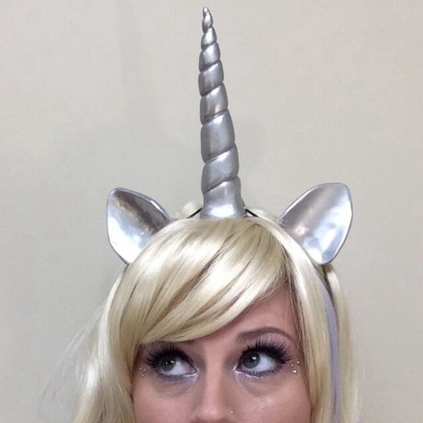 Unicorn Horn Headband Costume Unicorn Horn and Ear Set 5" Elastic glitter option festival cosplay