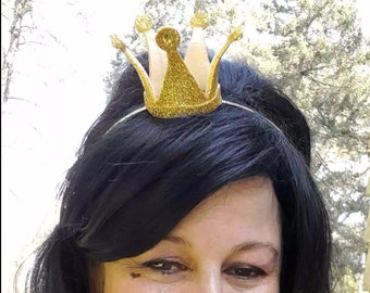 Gold Crown, Mini, Queen of Hearts, Tiny, Princess, Headband, Burlesque, Princess Peach, Child, Kid, Adult, Brown Paper Bag, Queen Crown