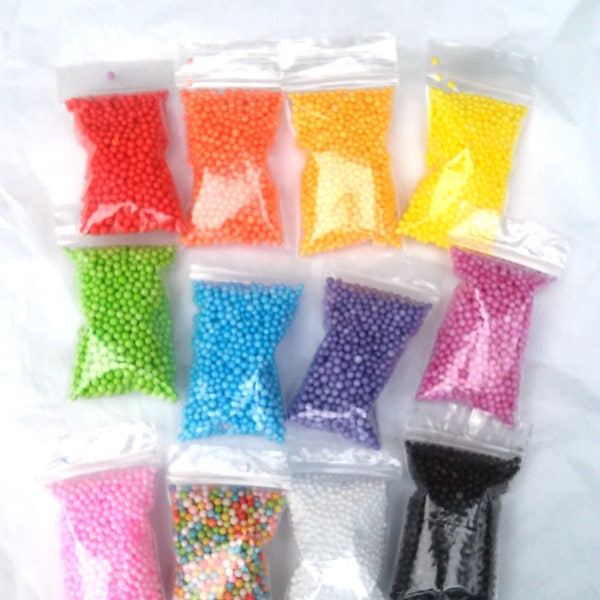 Small Foam Balls Beads for Slime Many Colors You Choose Bag Size 2" x 3" Crafting Styrofoam floam bead Rainbow Multi color tiny confetti