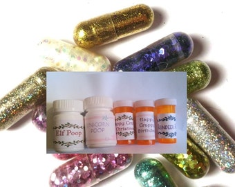 Glitter Pills, Glitter Pill, Sparkle Pill, 8 Pills, add a bottle, Unusual Gift, Funny Gift, Gag Gift, Birthday Gift, white elephant gift