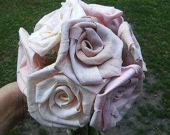 Handmade Cotton Rose Bouquet: Rustic Wedding Anniversary Centerpiece
