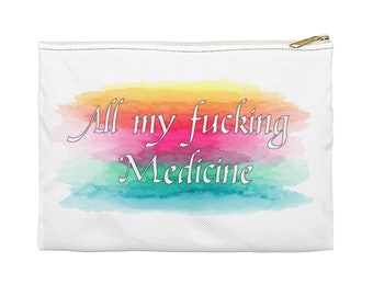 Funny Medication Zipper Pouch: Rainbow Watercolor Medicine Case