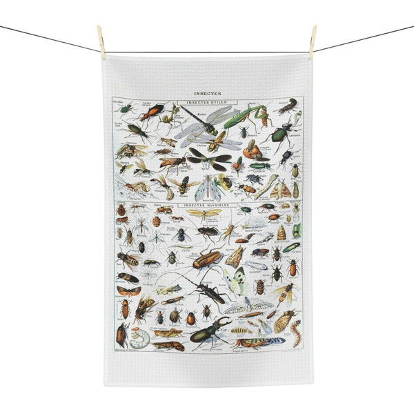 Insects Kitchen Towel, Bugs Dishtowel, Tea Towel, Dish Cloth, Nature Identification, Adolphe Millot, Vintage Chart, hostess, housewarming