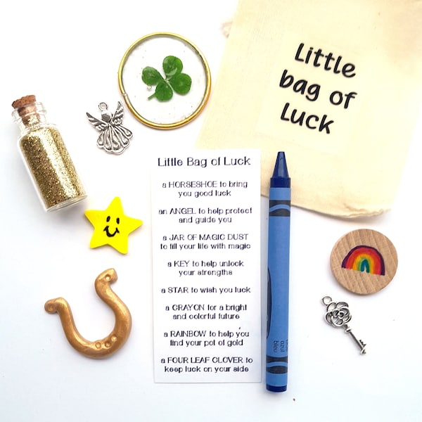 Little Bag of Luck, Good Luck Gift, Lucky Charm, Four Leaf Clover, Small gift, Party Favor, Keepsake, Positivity Thinking of You Best Wishes