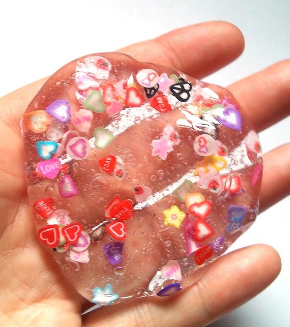 Clear Slime Rainbow Glitter Slime Heart Love Slice Fimo Clear Glitter  Confetti Slimes Party Favor Gift Rainbow Leaves Valentine No Borax -   Denmark