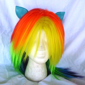 Rainbow Dash Wig MLP Raibow Unicorn Pony Costume My Little Pony With Ears, Child, my little pony cosplay