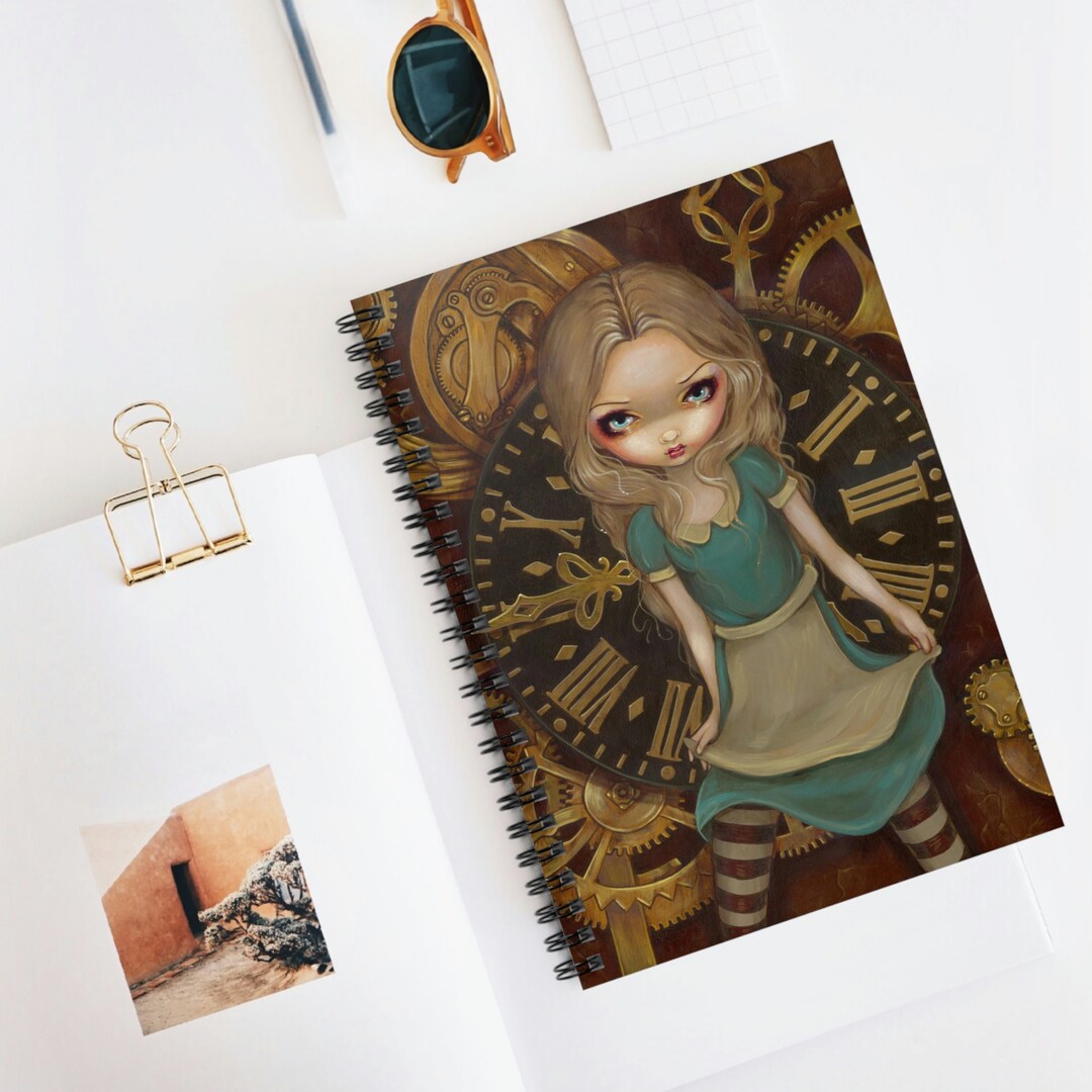 Steampunk Alice Notebook, Big Eyes, Wonderland, Fantasy Journal