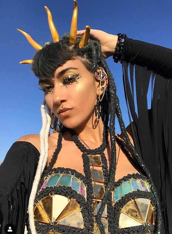 Demon Horn Headband Gold Dragon Horns Lightweight 5/" cosplay costume headdress