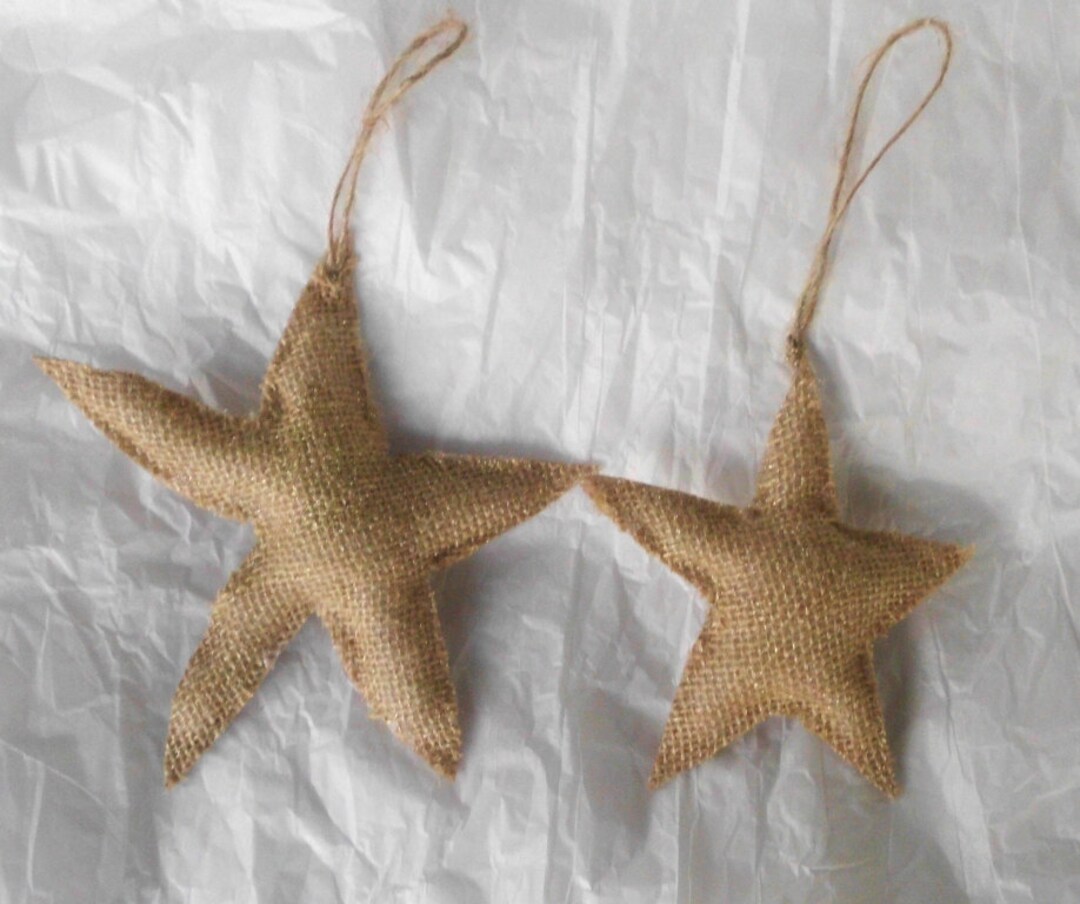 Shabby Chic Star Ornaments, Burlap Ornament, Burlap Christmas