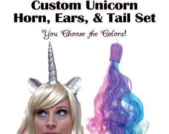 Handmade Unicorn Costume Set: Horn Headband, Ears & Pony Tail