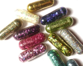 Glitter Pills, Glitter Pill, Sparkle Pill, 10 Pills, Unique Gift, Unusual Gift, Funny Gift, Gag Gift, Raver Gift, Girl Gift, Craft Gift