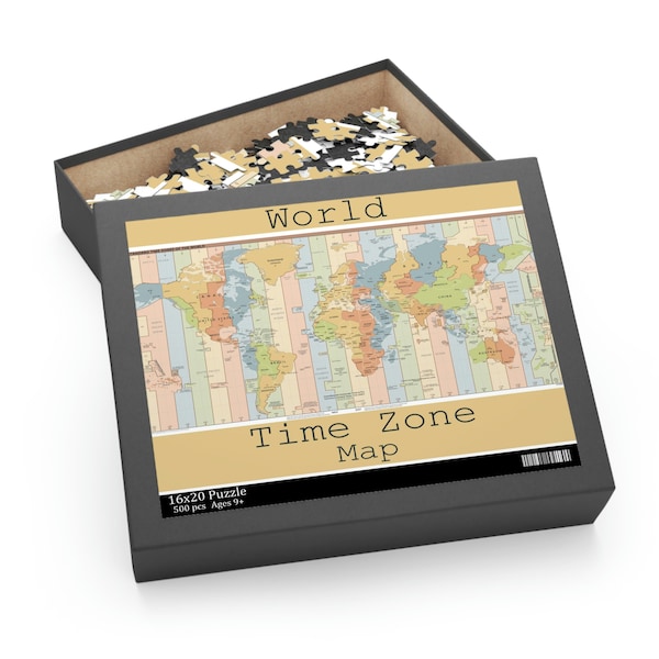 Time Zone Puzzle, World Map, Fun jigsaw Game, Geography lover, student present, Educational toy, Earth Globe, Unique Gift, Family Travel
