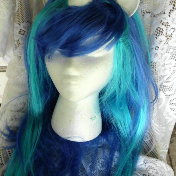 Blue Unicorn Wig Scratch DJ Pon 3 Vinyl Long Wig Unicorn Horn Costume Cosplay MLP my little pony cosplay