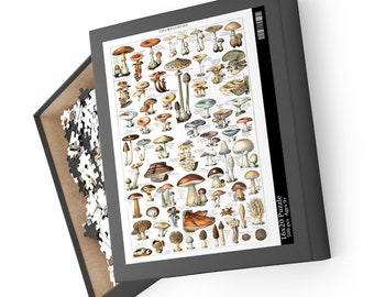 Puzzle for Adults, Mushroom Chart, Champignons, Fungus Vintage Bookplate, Adolphe Millot, 252/500 Pieces, Unique Jigsaw Family Game Fun Gift