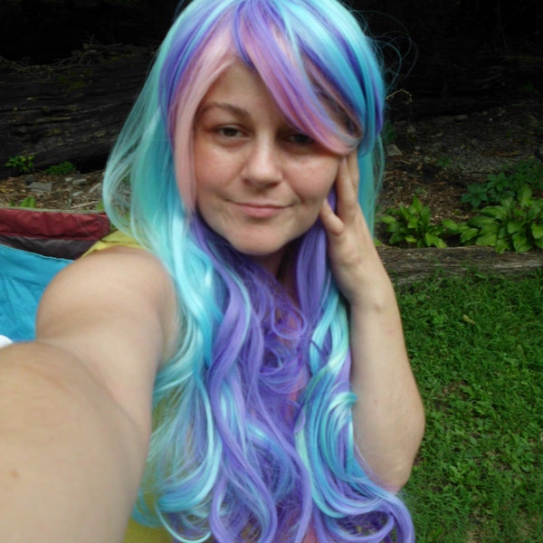 Pastel Rainbow Wig, multicolor wig, light purple, aqua, mint, pink, blue, purple Wig, Long Curly, pastel, Long, curly, celestia wig, pastel