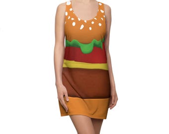 Cheeseburger Dress, Burger Costume, Funny Halloween,  Unique Comfortable, Food Cosplay, Fast Food Burger, One Piece Costume Racerback