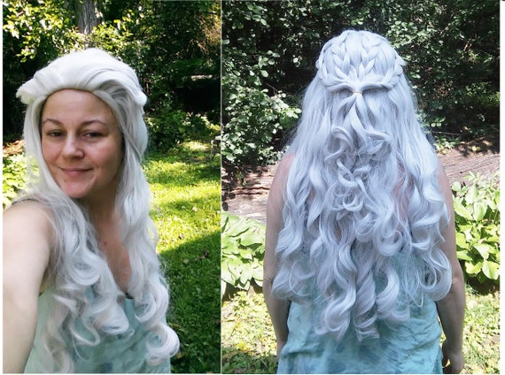 Daenerys Wig Long White Gray Braided Wig Dany Wig Etsy