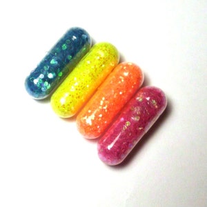 Glitter Pills, Glitter Pill, Neon Rainbow, 4 Pills, Unique Gift, white elephant gift Funny Gift, Gag Gift, Raver Gift, Girl Gift, Craft Gift image 1