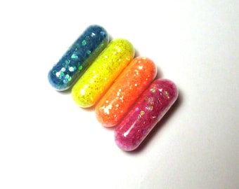 Neon Rainbow Glitter Pills: Funny Gag Gift, Raver Decor (4-Pack)