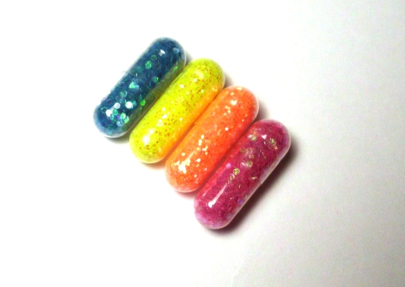 Glitter Pills, Glitter Pill, Neon Rainbow, 4 Pills, Unique Gift, white elephant gift Funny Gift, Gag Gift, Raver Gift, Girl Gift, Craft Gift image 1