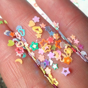 Rainbow Glitter Confetti: 3mm Hearts, Stars, Shapes - Slime & Nail Art