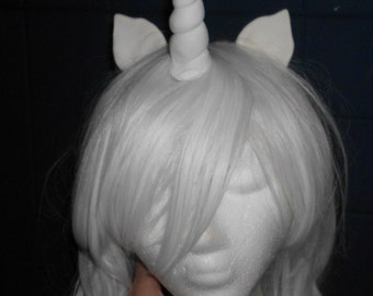 Unicorn Wig: White Costume Wig with Horn & Ears