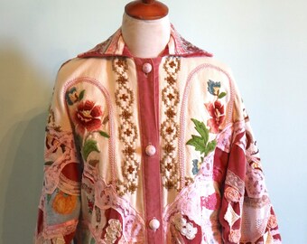 Vintage 80s Patchwork Jacket: Evelyn Neis Artisan Lace Embroidered