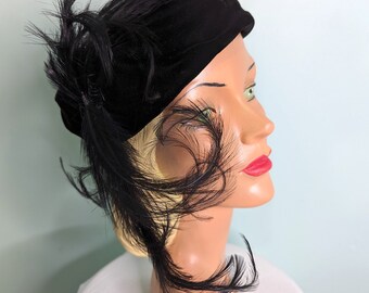 Vintage 1940s Snood Hat Brown Velvet Beaded Ponytail Headband Vintage 1940s Snood Hat Brown Velvet Beaded Ponytail  main image 3