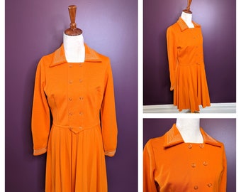 Vintage 1960s Scooter Dress, 60s Orange Wool Dress ,Mod Dress , 1960s Wool Dress,  60s  Winter Dress 60s Knit Dress Size M